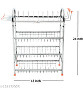 Stainless steel 4-shelf kitchen utensils rack, mini chopper & dish rack combo offer (24x18 inch) - perfect for compact vegetable storage and prep, India origin